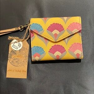 Catchfly Yellow and Pink Art Deco Wallet with Wrist Strap